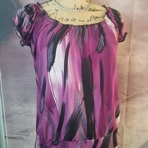 Agenda Ruffled Cap Sleeve Abstract Print Blouse